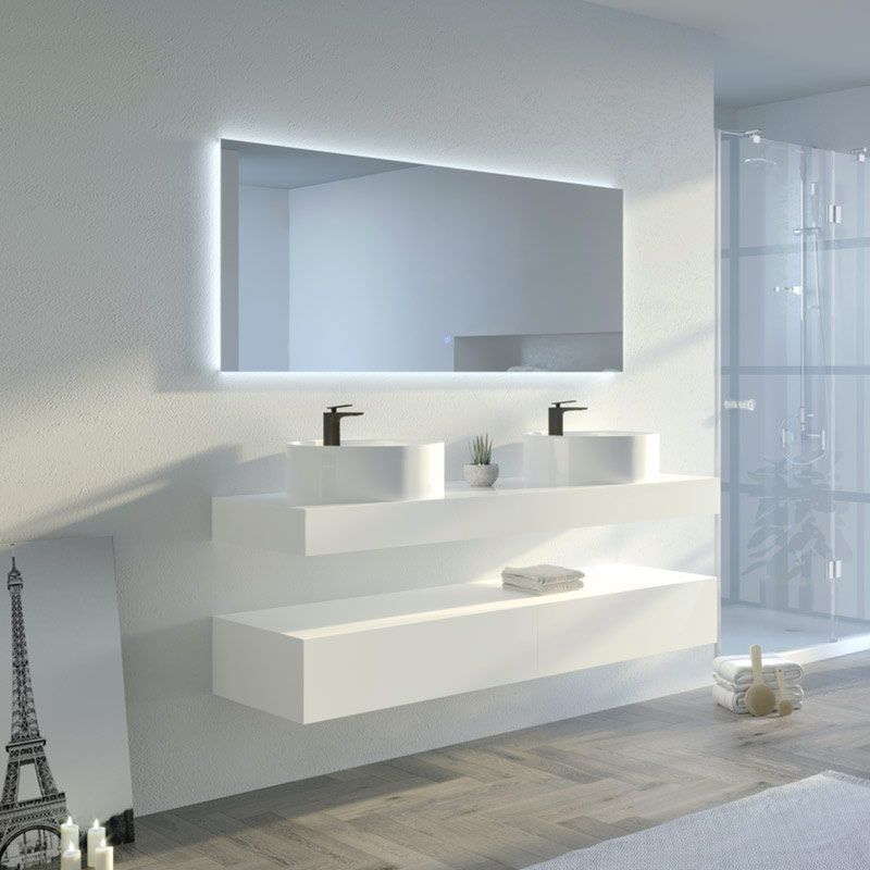 Ensemble meubles de salle de bain : vasque, meuble de rangement, grand  miroir LED - AD BATH