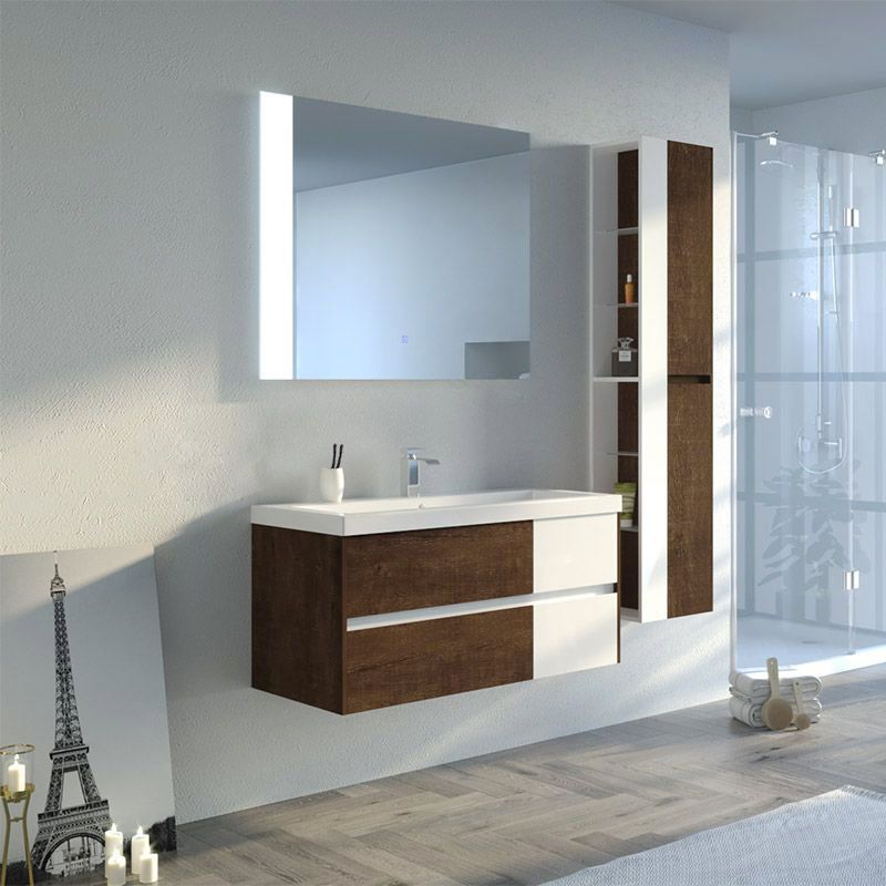 Ensemble salle de bain DAMA, meuble+2 colonnes+miroir+vasque BASIC