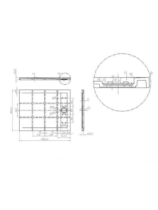 Plan receveur ALICANTE Noir 100x80cm