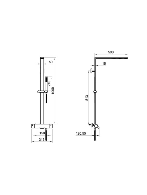 Plan et dimensions Colonne de douche métal SHOWERA Metal