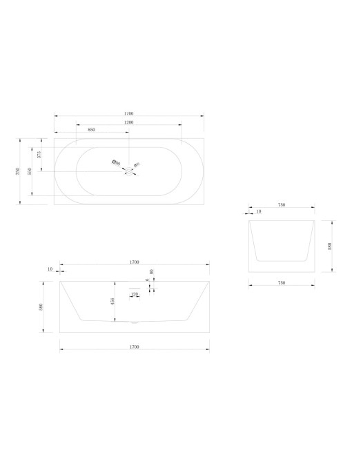 Plan et dimensions Baignoire îlot Agueda