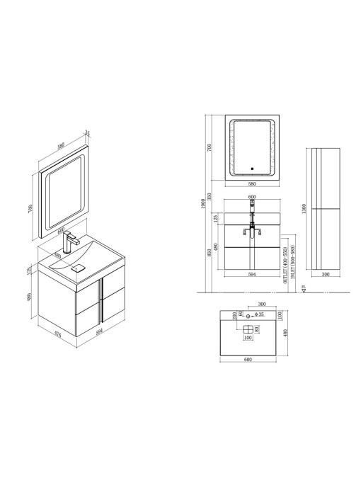 Meuble de salle de bain BOREAL 600