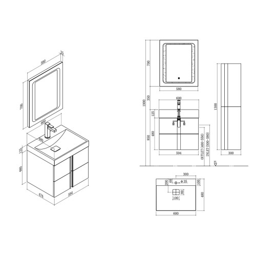 Meuble de salle de bain BOREAL 600