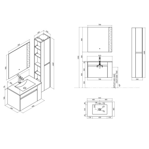 Meuble de salle de bain BOVALINO 800 Chêne Foncé