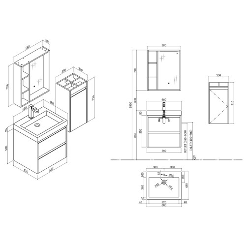 Meuble de salle de bain finition verre BRIANZA 600