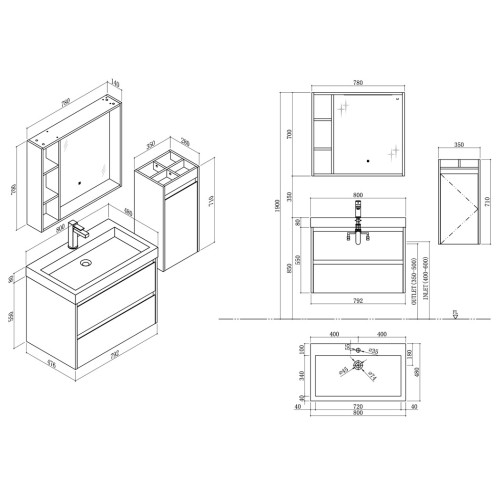 Meubles de salle de bain tendance BRIANZA 800