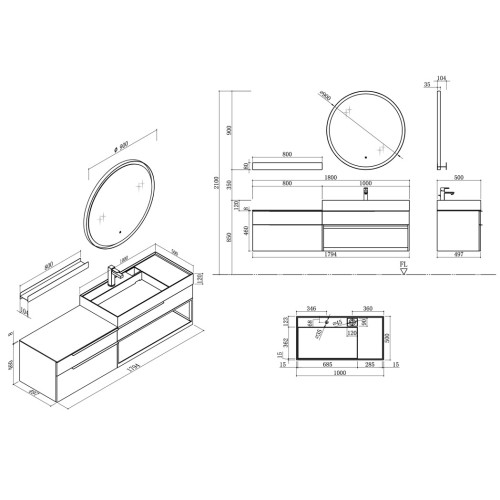 Meuble de salle de bain Eleganzza 1800 Blanc