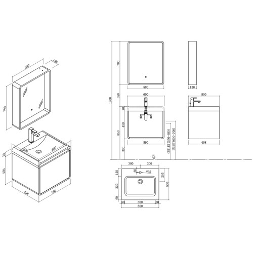 Meuble de salle de bain LUMARZO 600SC-N
