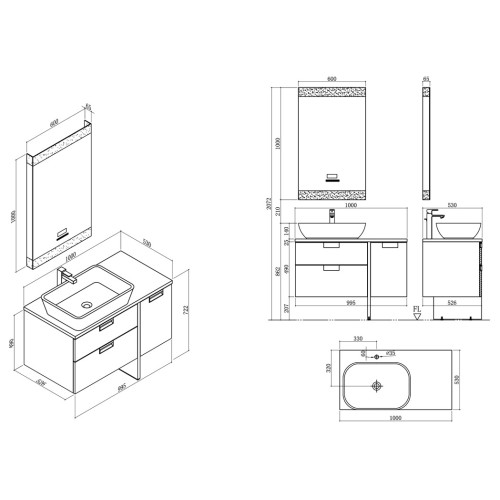 Meuble de salle de bain SCARLINO 1000 Scandinave avec pied