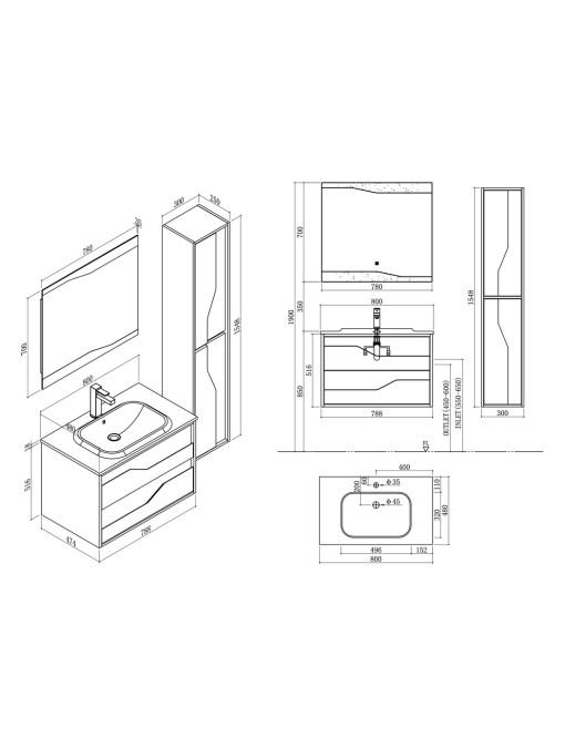 Plans Meuble simple vasque URBINO 800