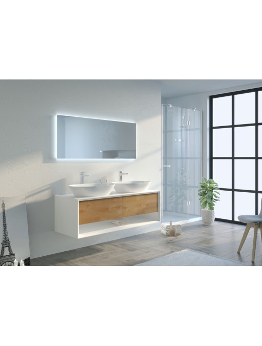 Meuble de salle de bain Bellano 1400 Bois naturel et Blanc