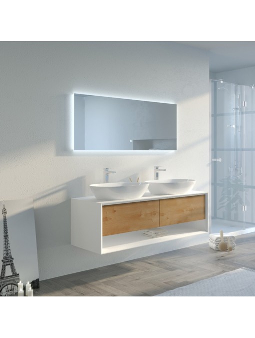 Meuble de salle de bain Bellano 1400 Bois naturel et Blanc
