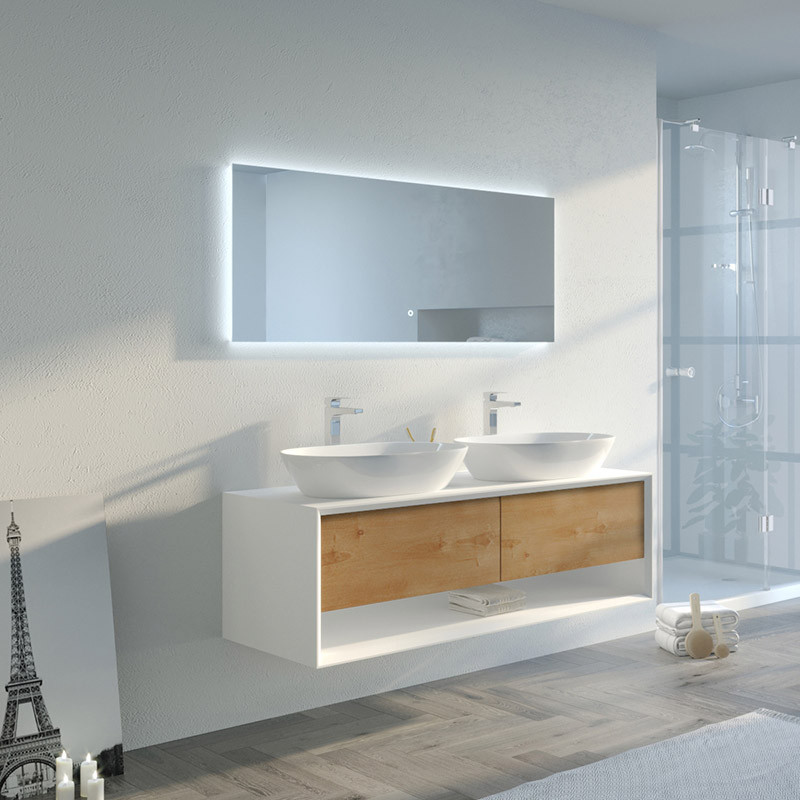 Meuble de salle de bain Bellano 1400 Bois naturel et Blanc