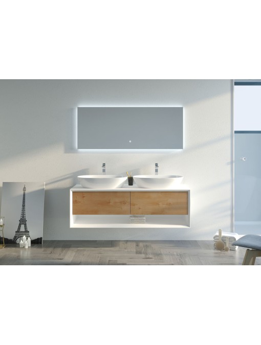 Meuble de salle de bain Bellano 1400 Bois naturel et Blanc
