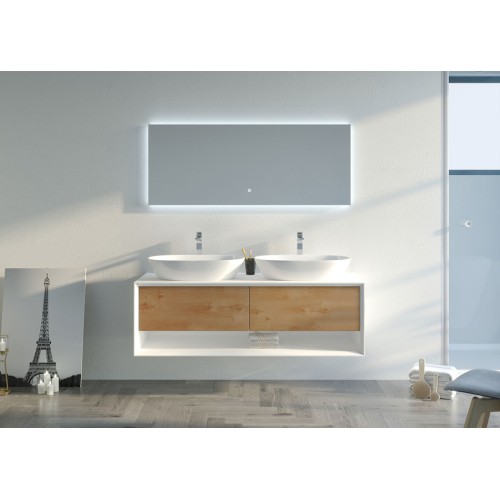 Meuble de salle de bain Bellano 1400 Bois naturel et Blanc