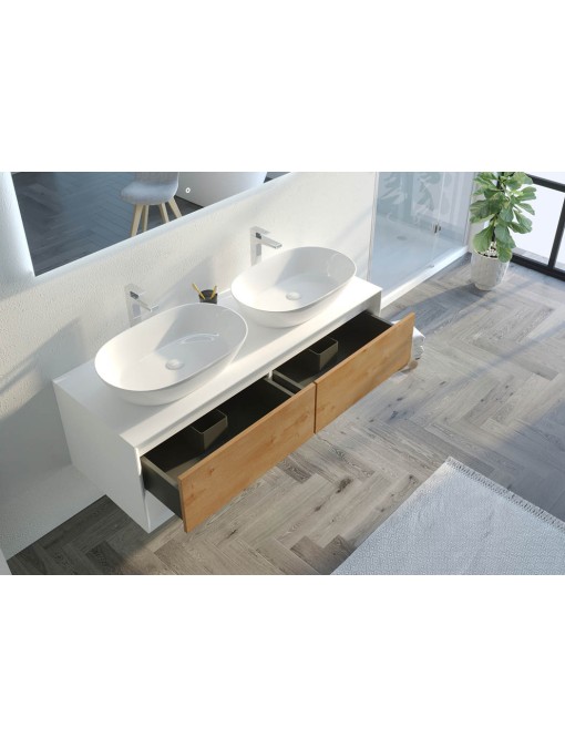 Meuble de salle de bain Bellano 1400 Bois naturel et Blanc