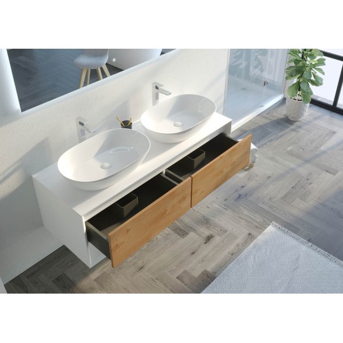 Meuble de salle de bain Bellano 1400 Bois naturel et Blanc