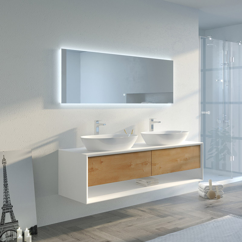 Meuble de salle de bain Bellano 1600 Bois naturel et Blanc