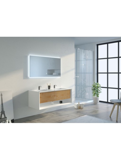 Meuble de salle de bain Piazza 1200 Bois naturel et Blanc
