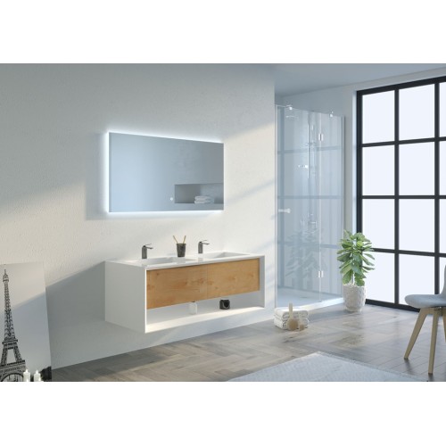 Meuble de salle de bain Piazza 1200 Bois naturel et Blanc