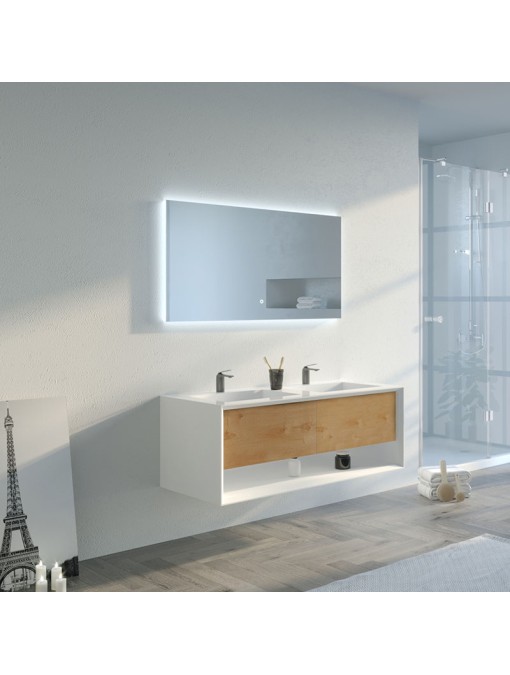 Meuble de salle de bain Piazza 1200 Bois naturel et Blanc