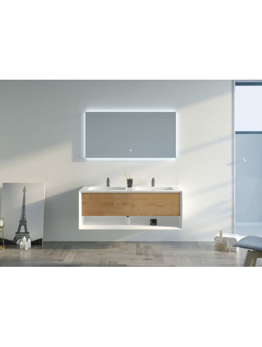 Meuble de salle de bain Piazza 1200 Bois naturel et Blanc
