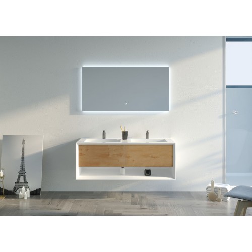 Meuble de salle de bain Piazza 1200 Bois naturel et Blanc