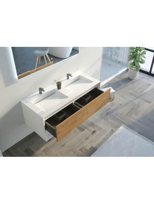Meuble de salle de bain Piazza 1200 Bois naturel et Blanc