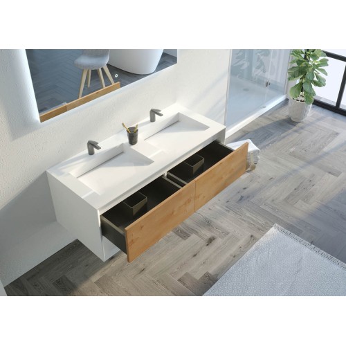 Meuble de salle de bain Piazza 1200 Bois naturel et Blanc