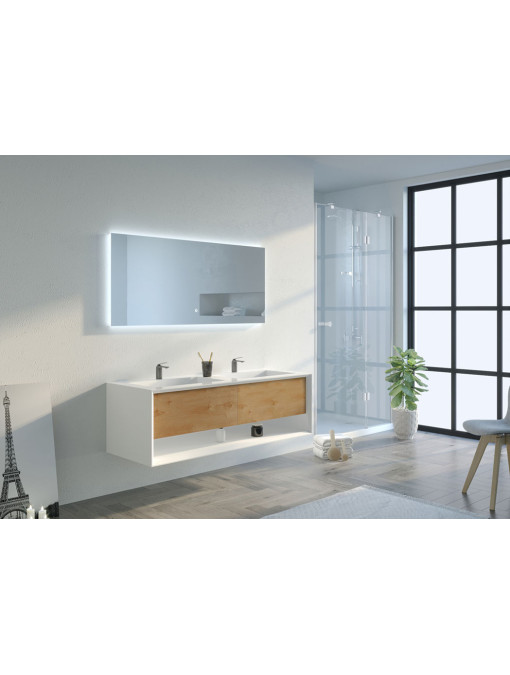 Meuble de salle de bain Piazza 1400 Bois naturel et Blanc