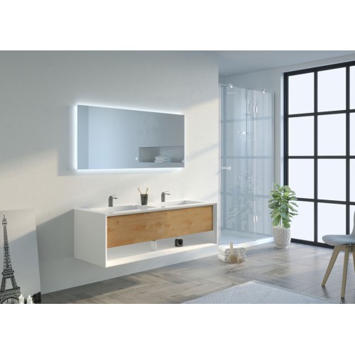 Meuble de salle de bain Piazza 1400 Bois naturel et Blanc