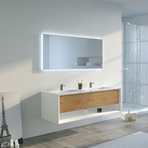 Meuble de salle de bain Piazza 1400 Bois naturel et Blanc