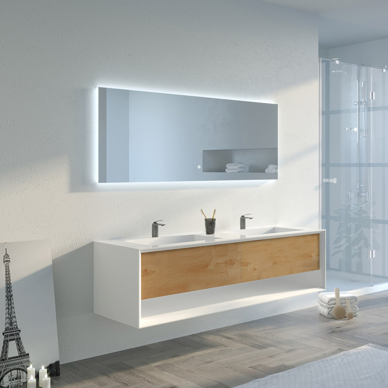 Meuble de salle de bain 160 cm ZINA chêne et blanc