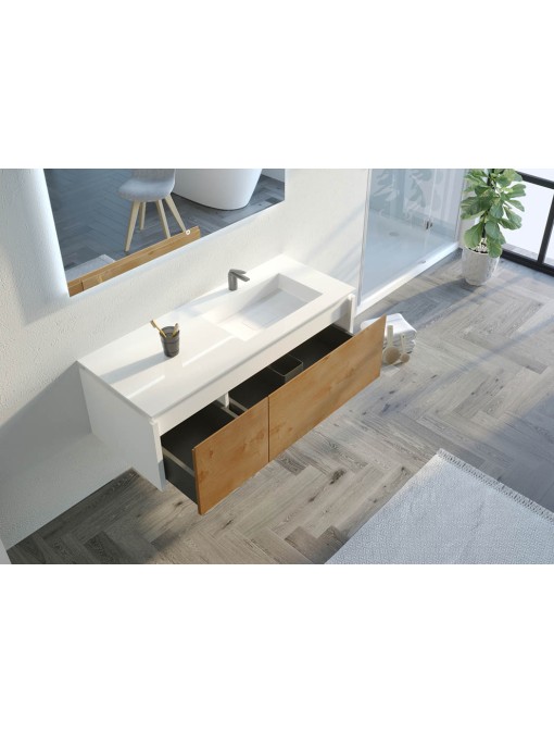 Meuble de salle de bain Ribera 1200 Bois naturel et Blanc