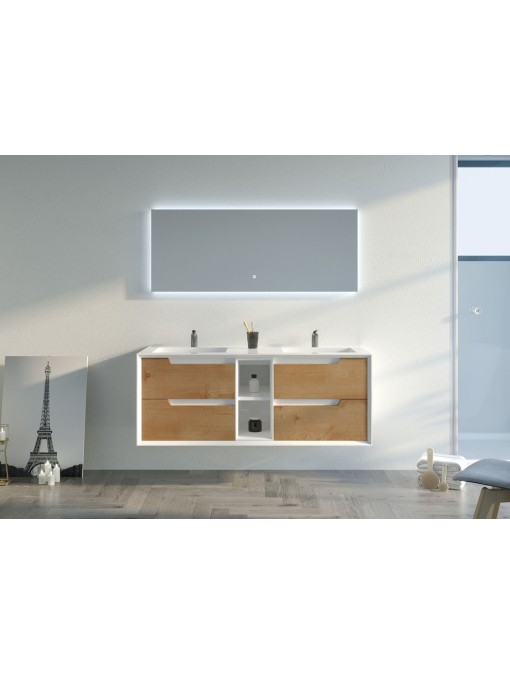 Meuble de salle de bain Lazzaro 1400 Bois naturel et Blanc