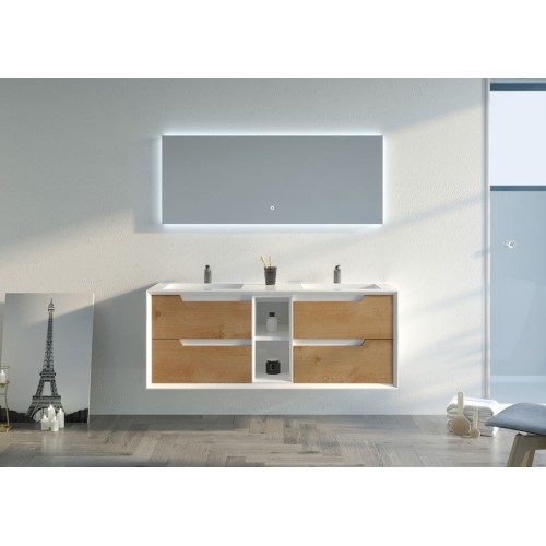Meuble de salle de bain Lazzaro 1400 Bois naturel et Blanc