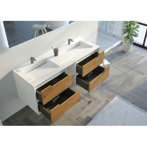 Meuble de salle de bain Lazzaro 1400 Bois naturel et Blanc