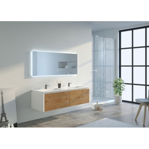 Meuble de salle de bain Fabrizia 1400 Bois naturel et Blanc