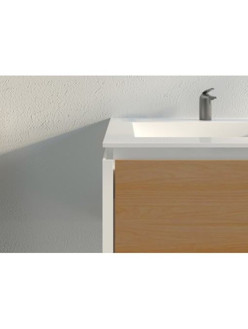Meuble de salle de bain Fabrizia 1400 Bois naturel et Blanc
