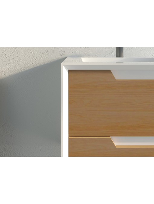 Meuble de salle de bain Lazzaro 1400 Bois naturel et Blanc