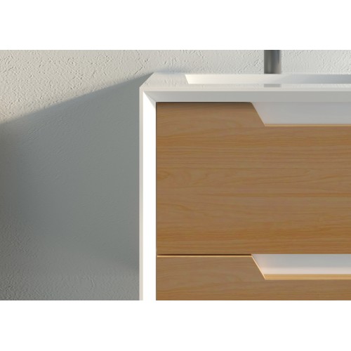 Meuble de salle de bain Lazzaro 1400 Bois naturel et Blanc
