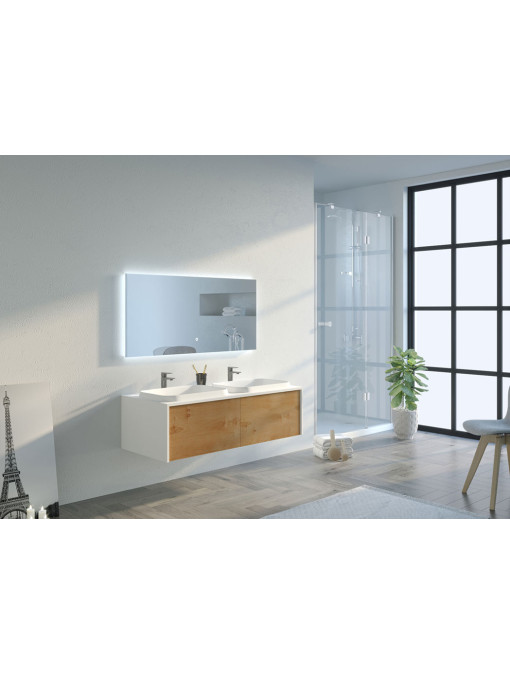 Meuble de salle de bain Spezzano 1200 Bois naturel et Blanc