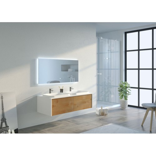 Meuble de salle de bain Spezzano 1200 Bois naturel et Blanc