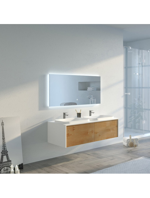 Meuble de salle de bain Spezzano 1200 Bois naturel et Blanc