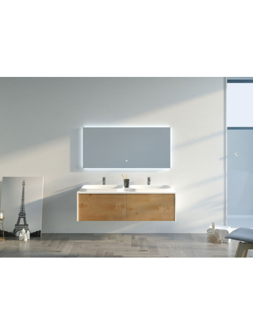 Meuble de salle de bain Spezzano 1200 Bois naturel et Blanc