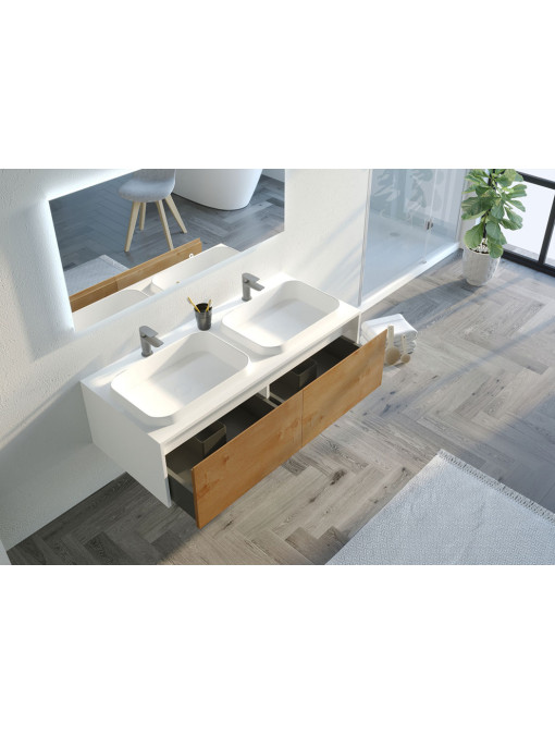 Meuble de salle de bain Spezzano 1200 Bois naturel et Blanc