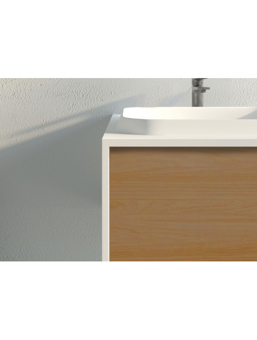 Meuble de salle de bain Spezzano 1200 Bois naturel et Blanc