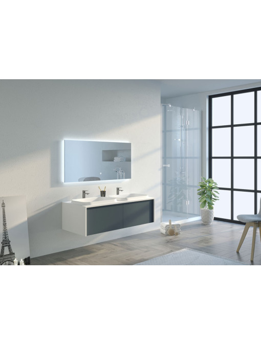 Meuble de salle de bain Spezzano 1200 Gris béton et Blanc
