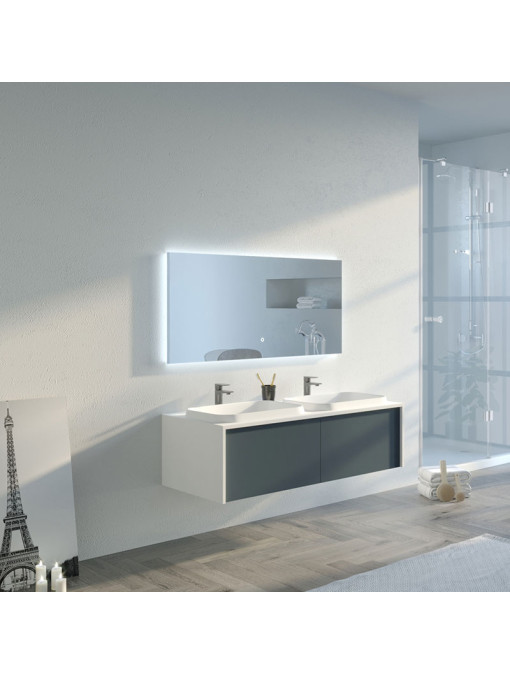Meuble de salle de bain Spezzano 1200 Gris béton et Blanc