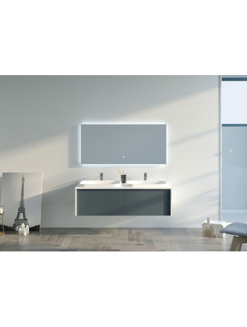 Meuble de salle de bain Spezzano 1200 Gris béton et Blanc